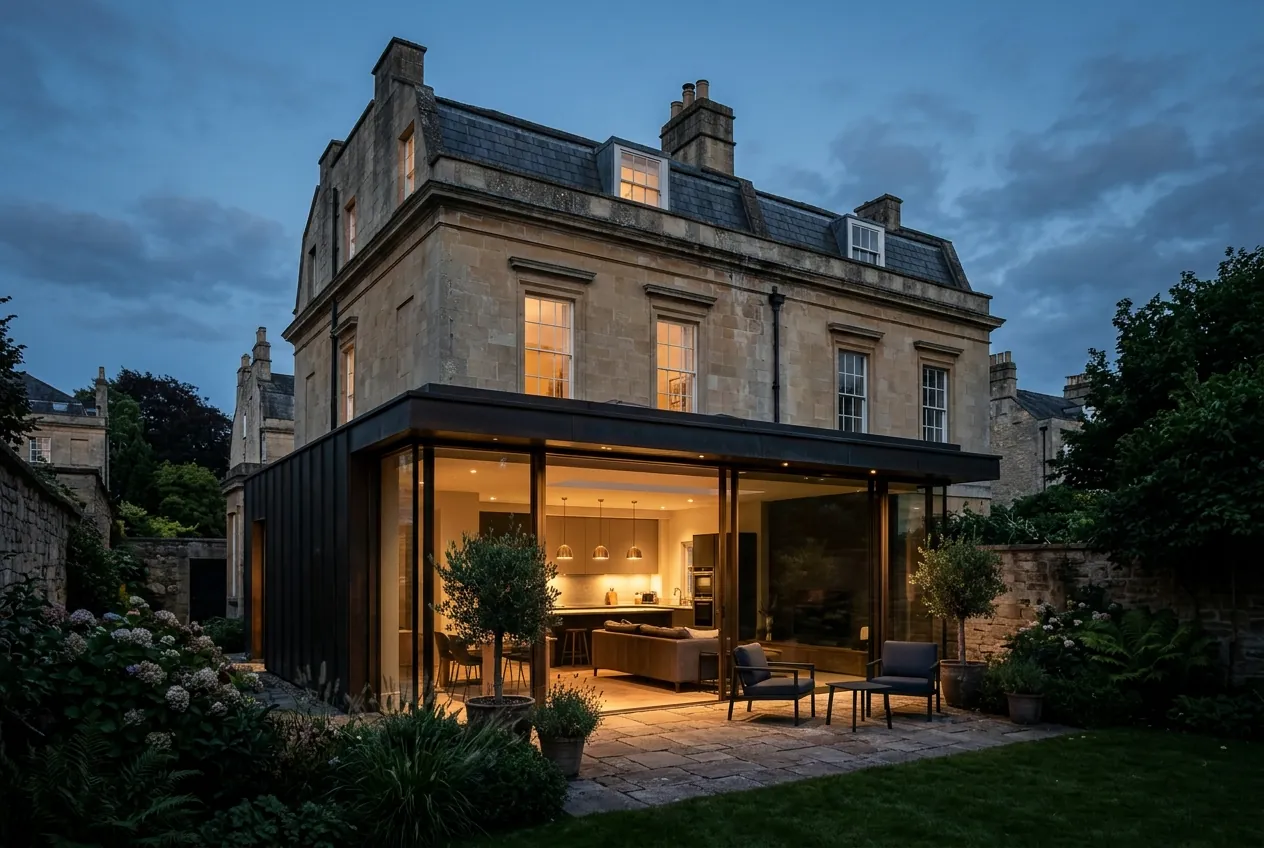 Lansdown Garden Room: A bronze and glass garden room for a Grade II listed Georgian house.